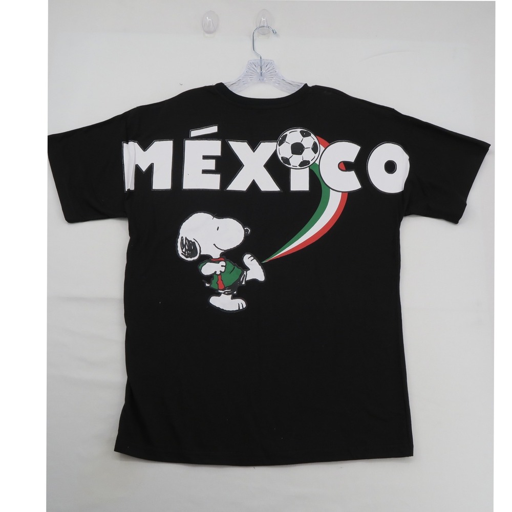 Peanuts Snoopy Mexico Soccer T-Shirt Mens Large Black Graphic Tee Short Sleeve